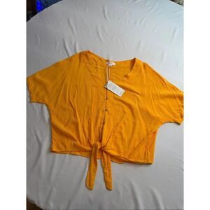 NWT Koy Resort Resort Mango Orange Gauze Tie Front Button Top Size Small New